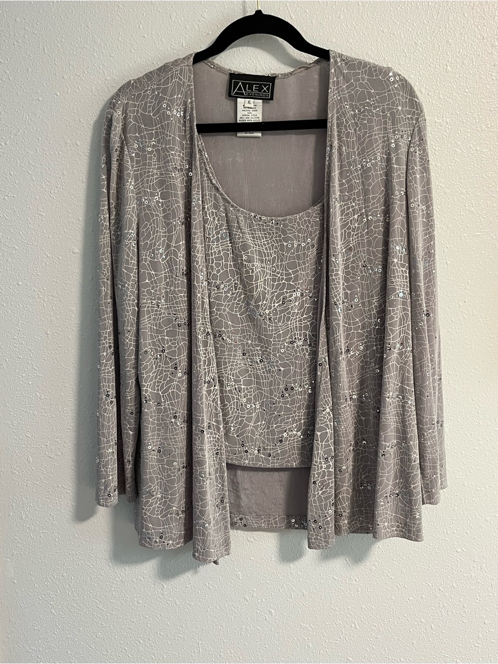 Alex Evenings Gray Sequin-Embellished Two-Piece Cardigan and Cami Size XL